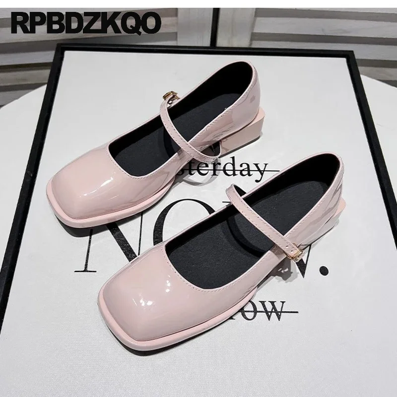 Low Heel Square Toe Patent Leather Vintage British Spring Latest Mary Jane Pumps Shoes Mori School Strap Platform Women Chunky