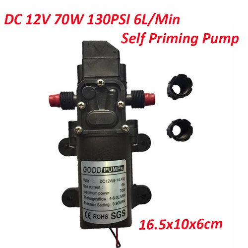 Micro DC 12V 70W 130PSI 6L/Min bomba de agua de alta presión bomba autocebante de diafragma bomba de pulverización eléctrica agrícola