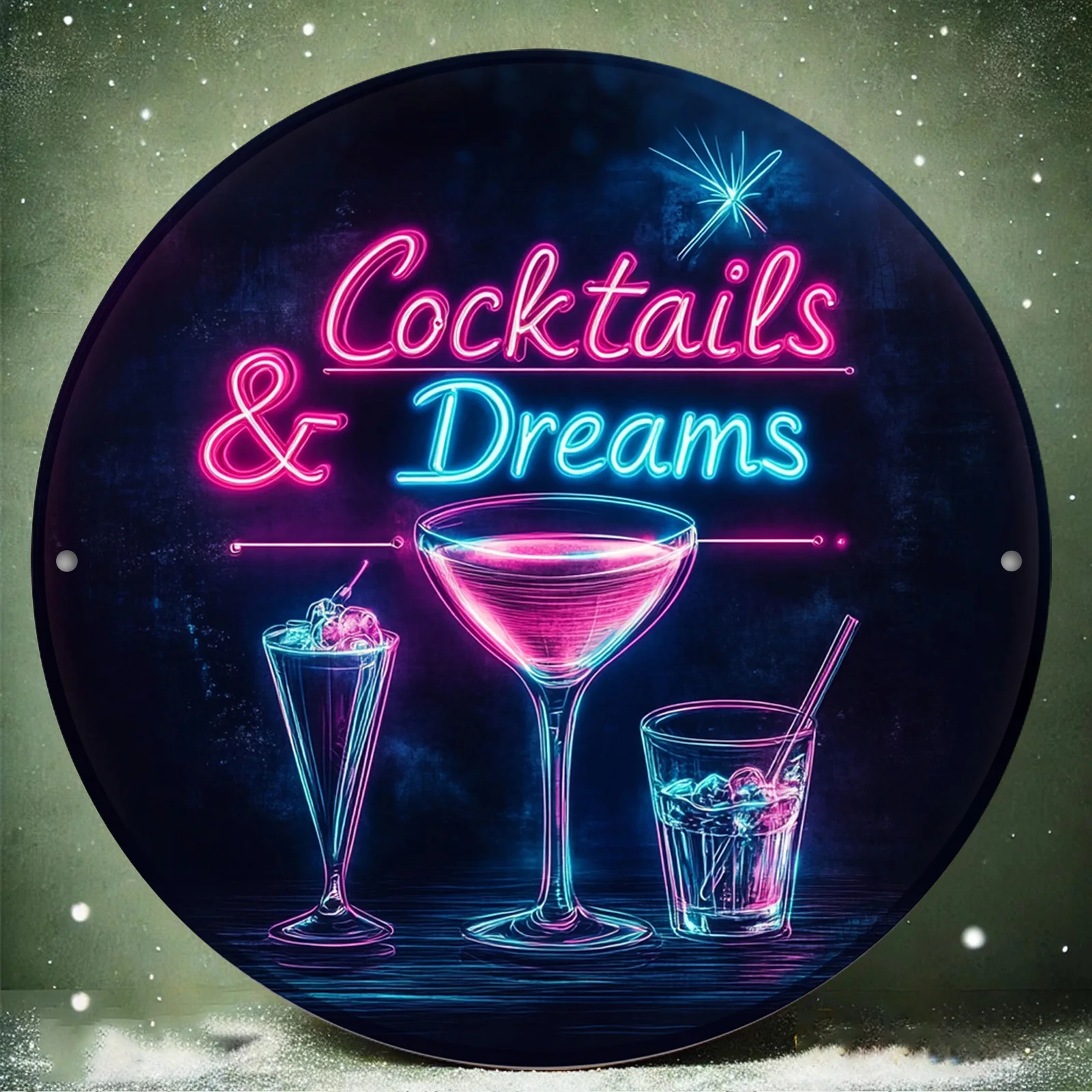 2D Retro Neon Cocktail Dream Wall Art-High-Definition Print,Easy to Hang Plastic Sign, Suitable for Home,Café,Outdoor Decoration view 3
