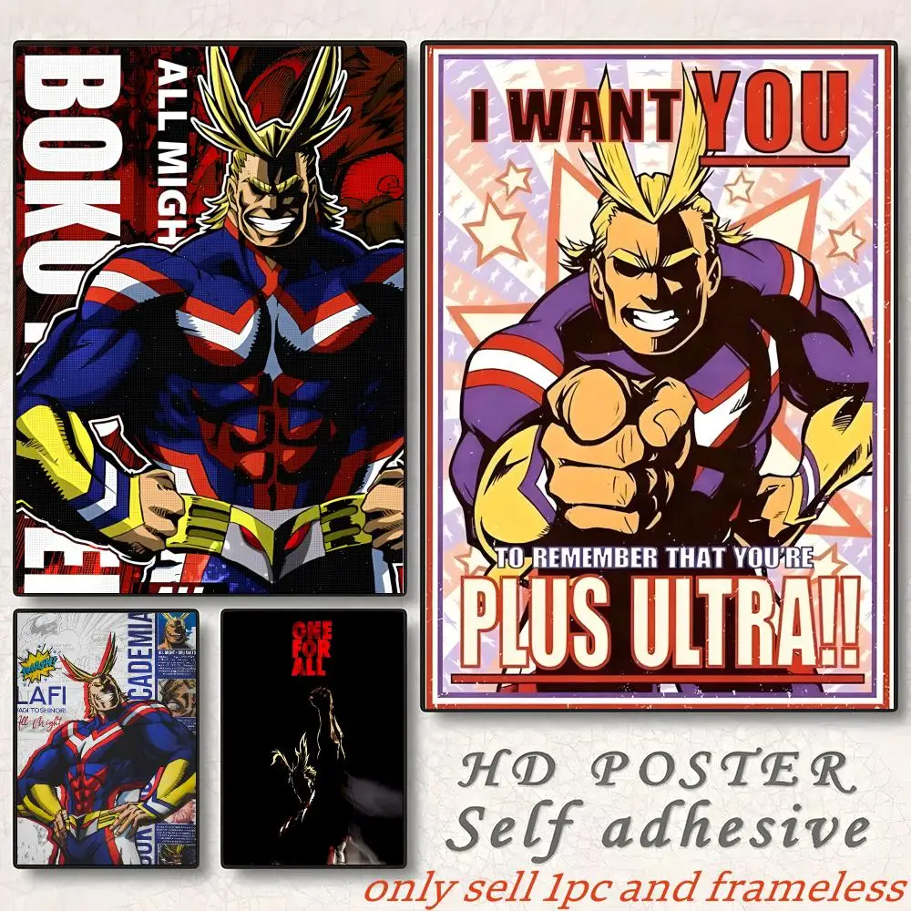 Cartoon Anime My Hero School A-All Might Poster Self-adhesive Painting with prints Home bedroom living room decoration