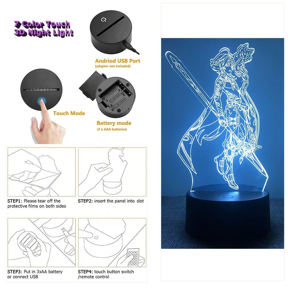 Anime Figures Genshin 3D Night Light Genshin Impact LED Lamps Gamer Lamp Control 16 Colors Lights Dreamcolor Bedroom Decor Gift
