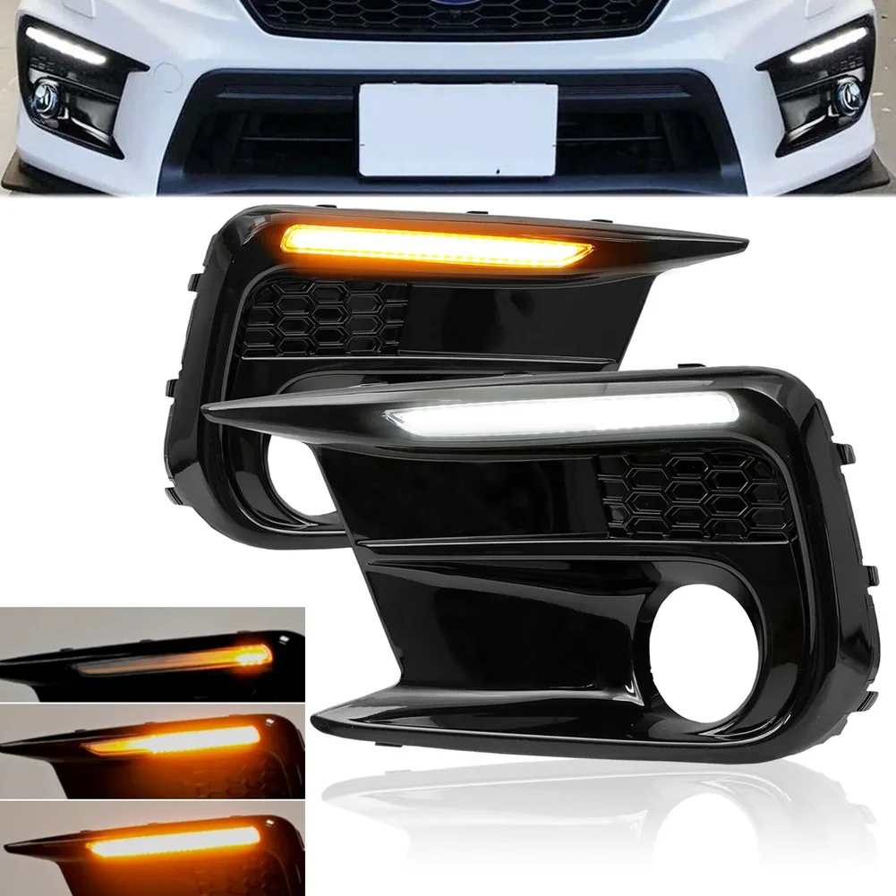 1 Set LED Daytime Running Light DRL Dynamic Sequential Turn Signal Light Fog Lamp Bezels Compatible With Subaru WRX/WRX STI 2018