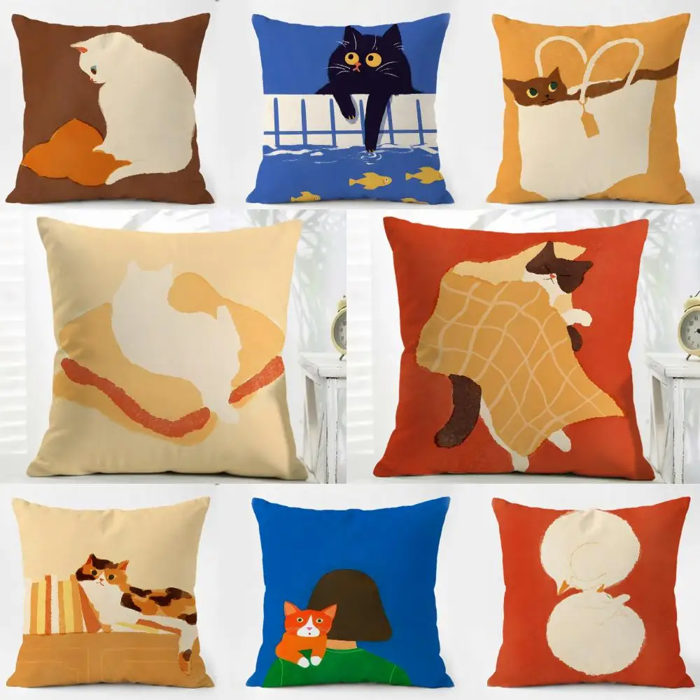 Quirky Funny Cat Dog Frog Animals Style Cushion Cover Iceland Washable Linen Soft  for Daily Sofa Bed Home Room Decor
