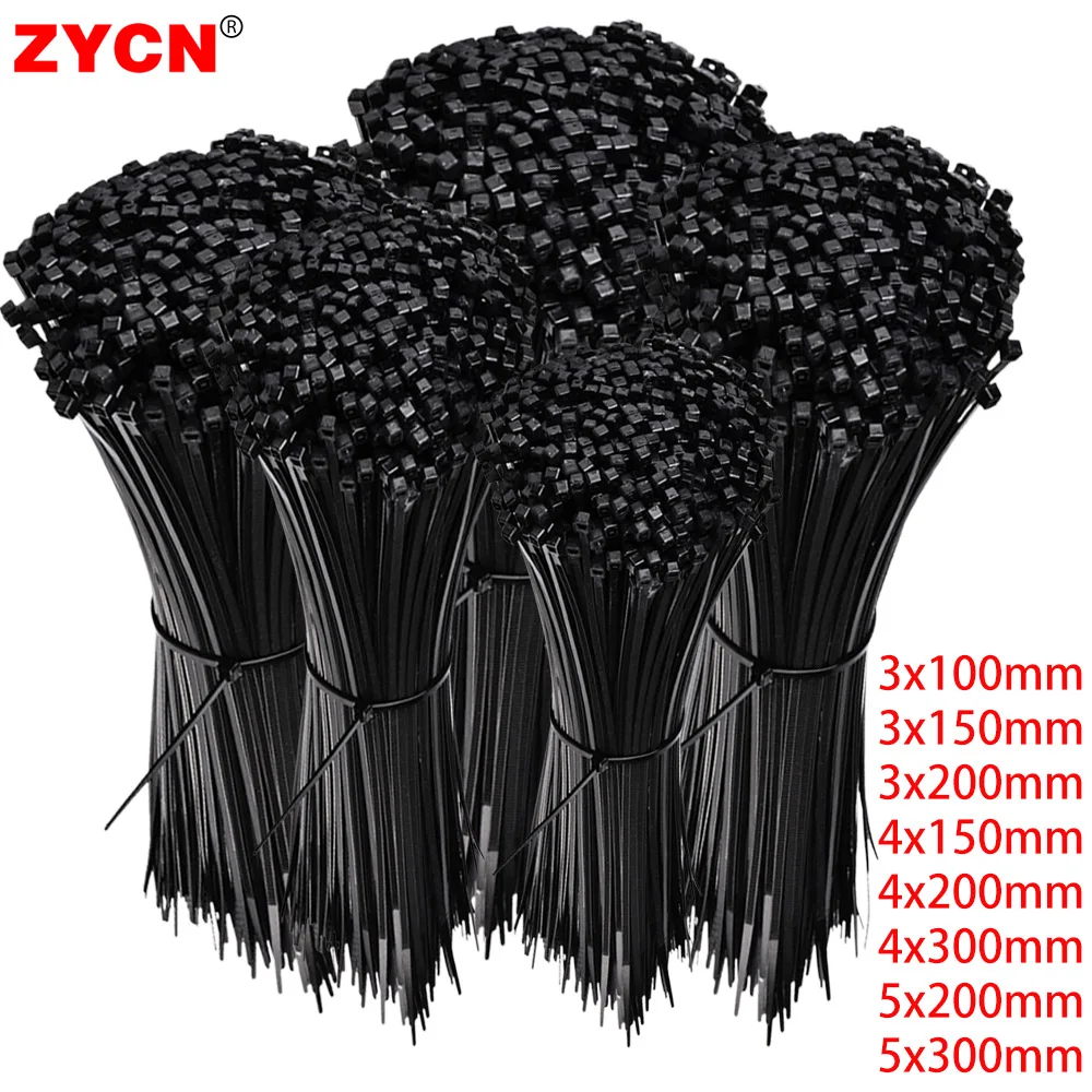 1000(500)PCS Self-Locking Plastic Cable Tie Black White Nylon Wire Zip Fasten Ring Wraps Strap Large Quantity Wholesale