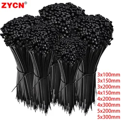 1000(500) pz fascetta autobloccante in plastica 3x100mm 4*200mm 5x300 filo di Nylon nero con cerniera anello di fissaggio avvolge cinturino grande quantità