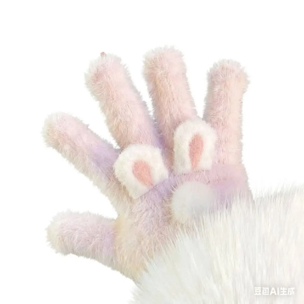 لطيف المرجان المخملية المرجان المخملية قفازات أرنب دفئا قفازات دافئة يندبروف القط الأذن قفازات كاملة الأصابع النساء