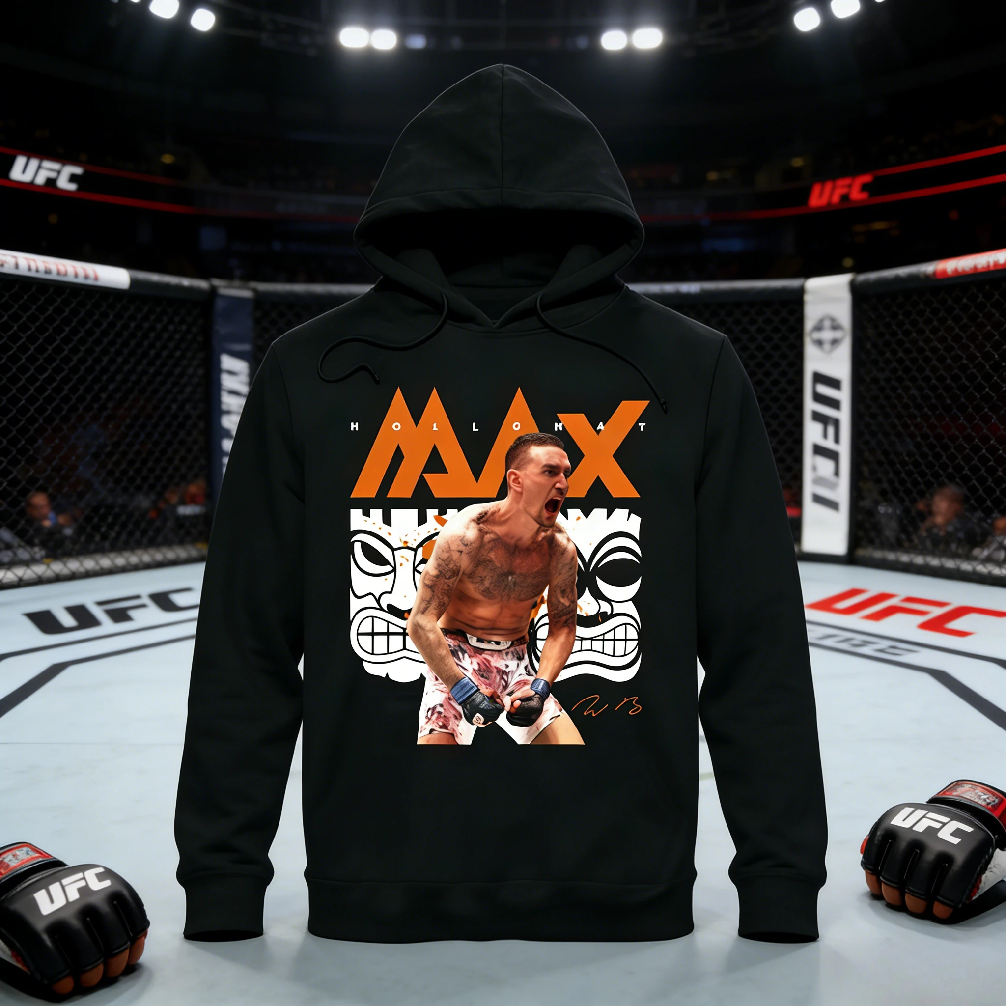 

UFC Max Holloway 2026, осень/зима, 100% хлопок, дышащая повседневная удобная спортивная одежда с капюшоном, подходит для мужчин и женщин