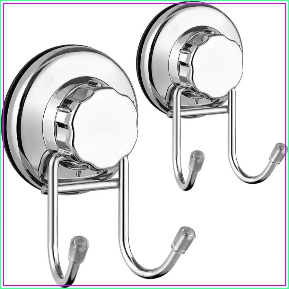 Double Suction Hooks for Smooth Surfaces - Heavy Duty Stainless Steel, 2 Pack