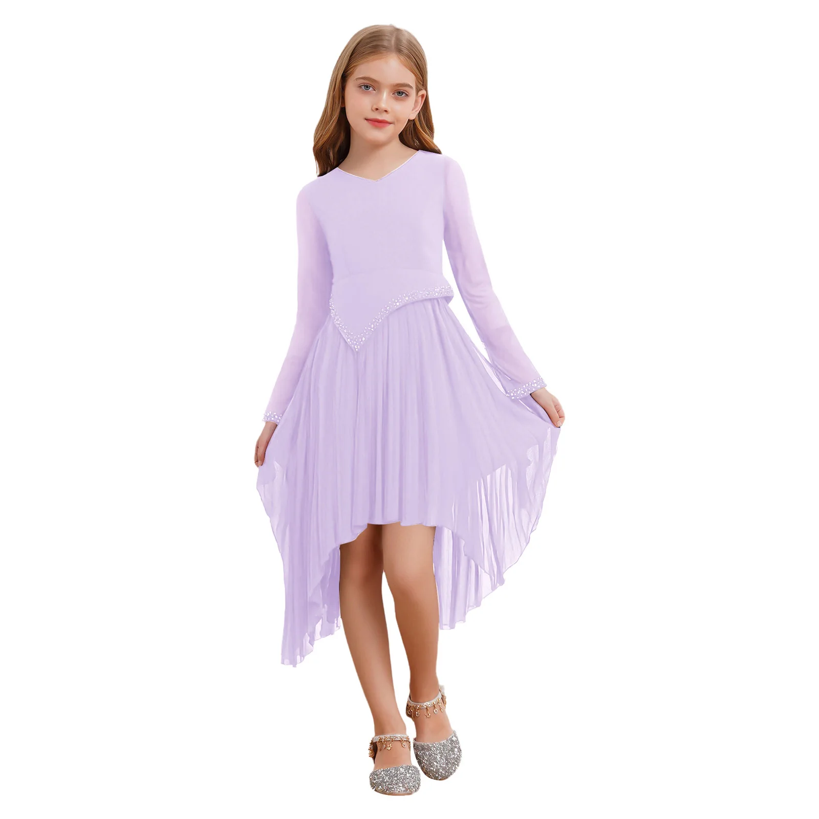 فستان باليه للفتيات الصغيرات فستان حفلات الأميرات فستان أطفال للفتيات بأكمام طويلة للتزلج على الجليد زي رقص غنائي فستان عيد الميلاد