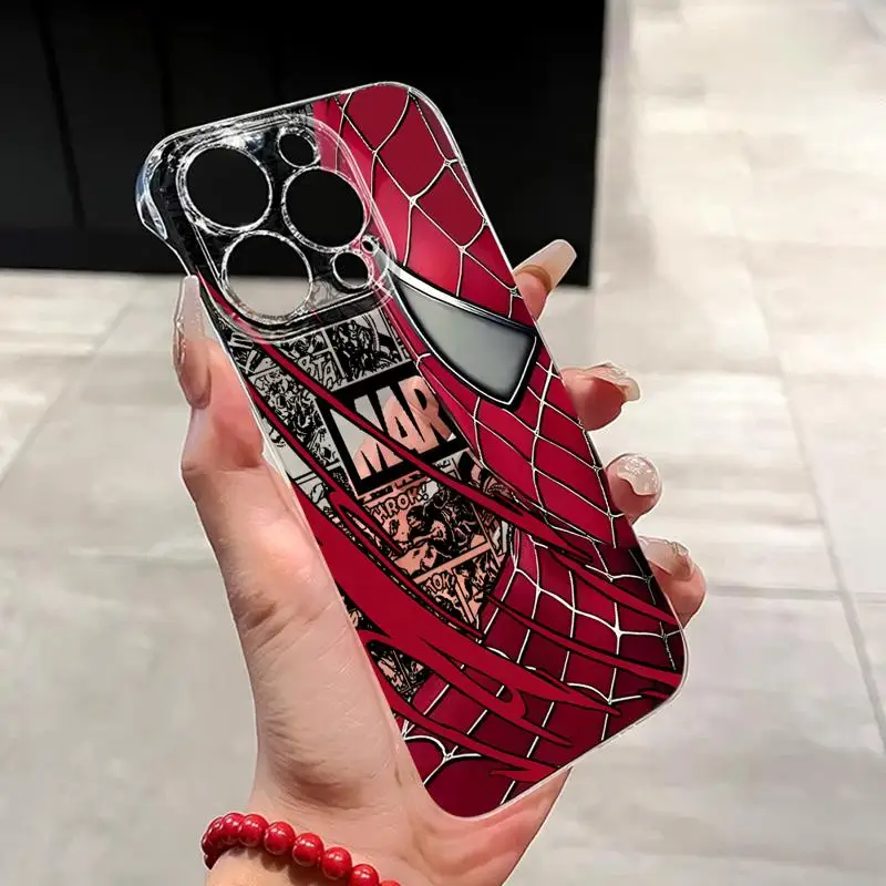 Marvel Spider Man Cool Faces phone case for Apple iphone 16 15 pro max cases 11 16plus 12 14 13 borderless cooling clear fundas