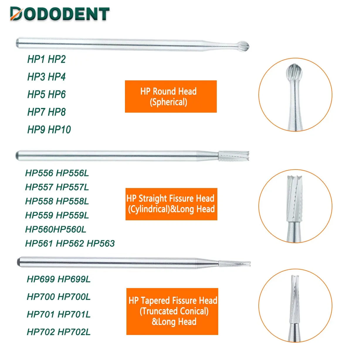 

6 шт., стоматологические карбидные боры, стоматологические сверла для клубники, HP, низкоскоростные сверла с круглой головкой, прямая головка, конические сверла для ткани