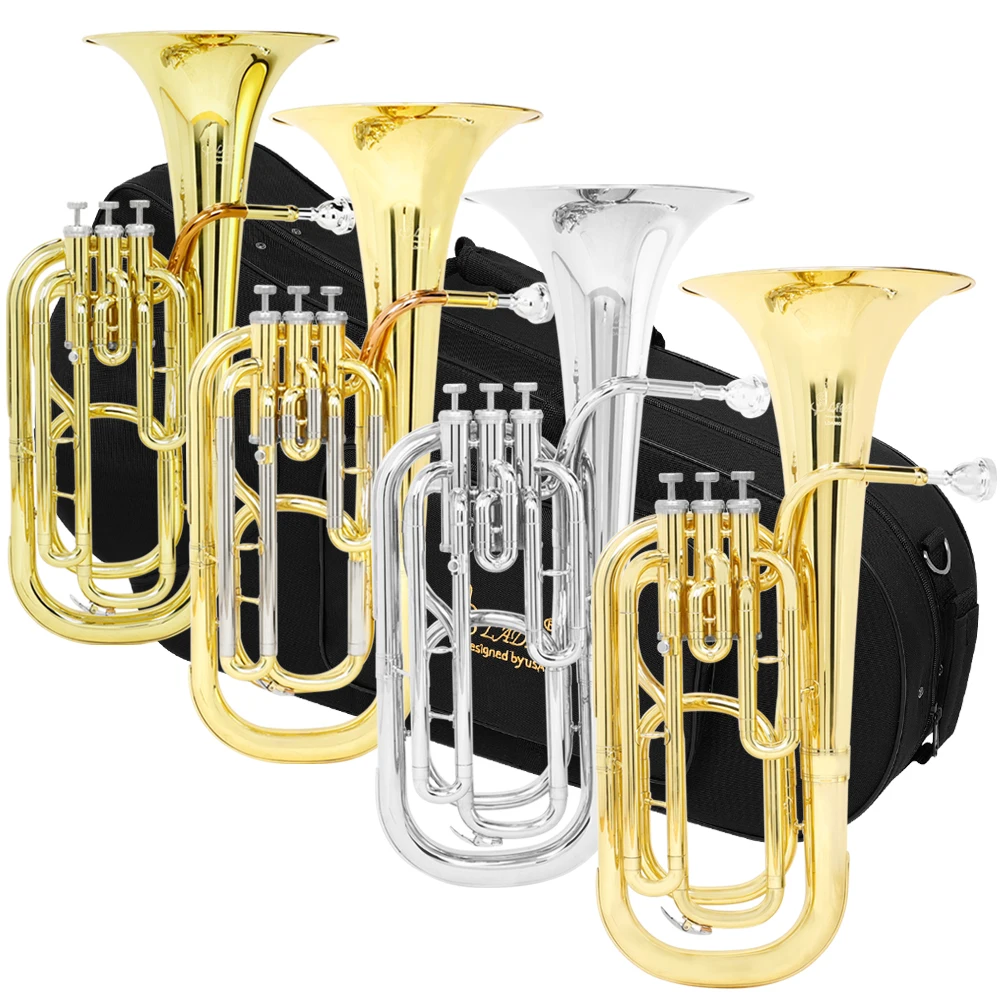 Professional Brass Instruments 4 Color Piston-Style Gold Silver 3 Valves Bb Flat Tenor Baritone Horn With Case