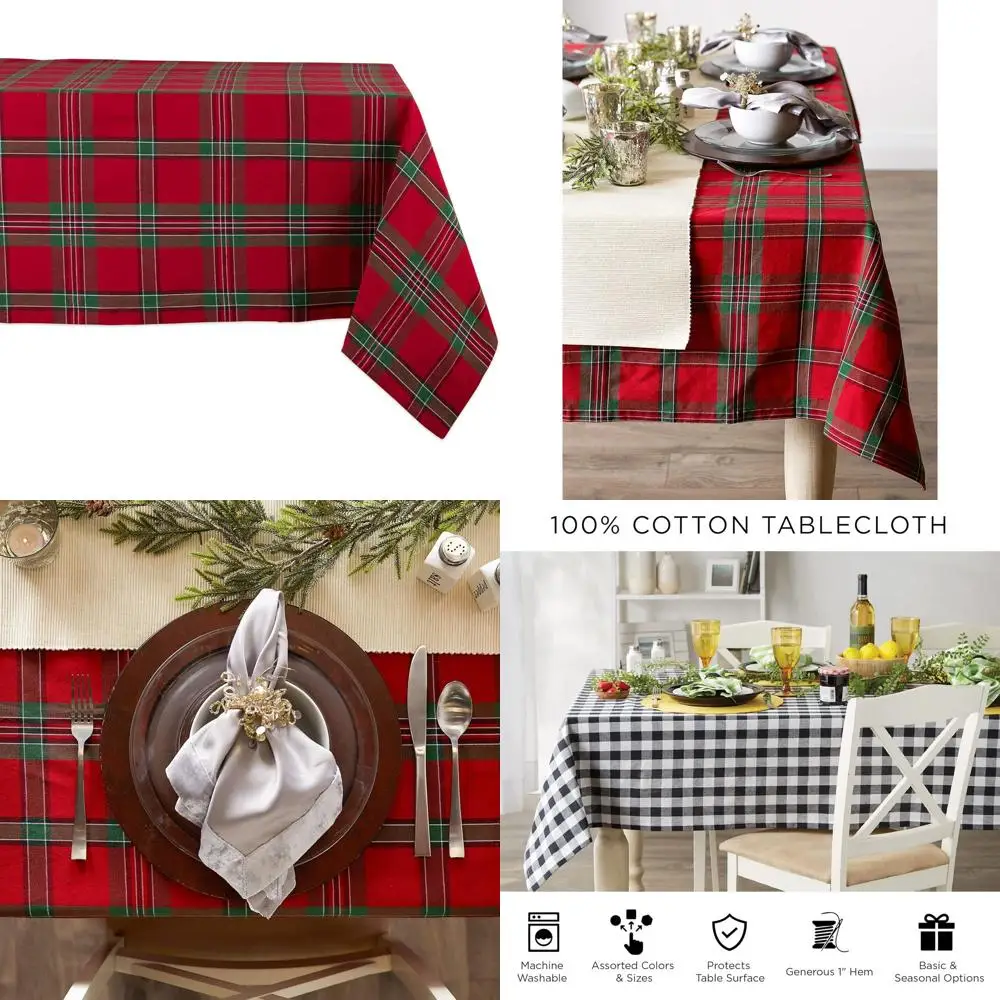 

Red and Green Plaid Farmhouse Christmas Tablecloth, 60x84 Inches, Kitchen & Dining Decor