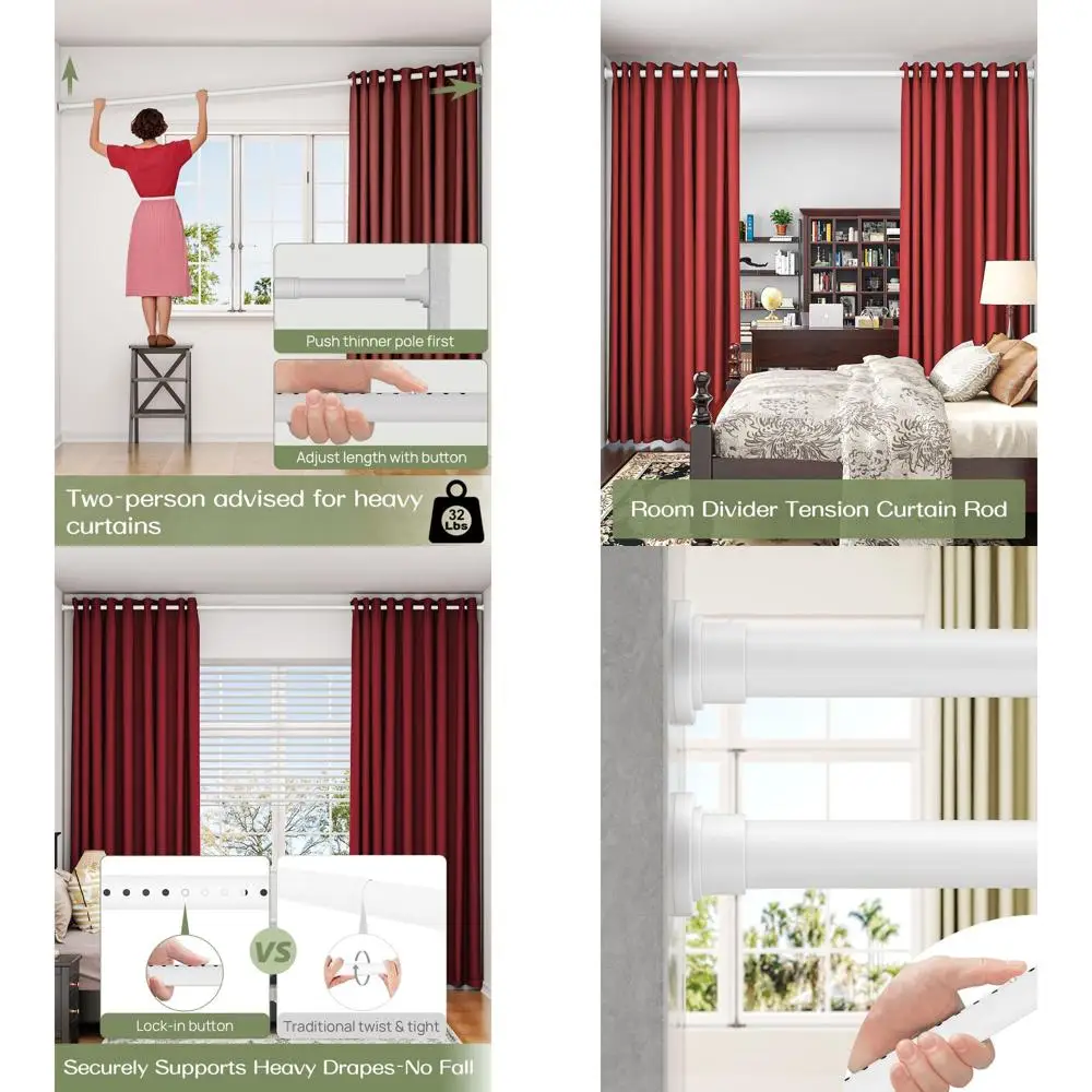 

Adjustable Heavy Duty Tension Curtain Rod, 2-Pack, 83-123 Inches, Non-Slip, No Drill, Renter-Friendly, Spring Loaded, White