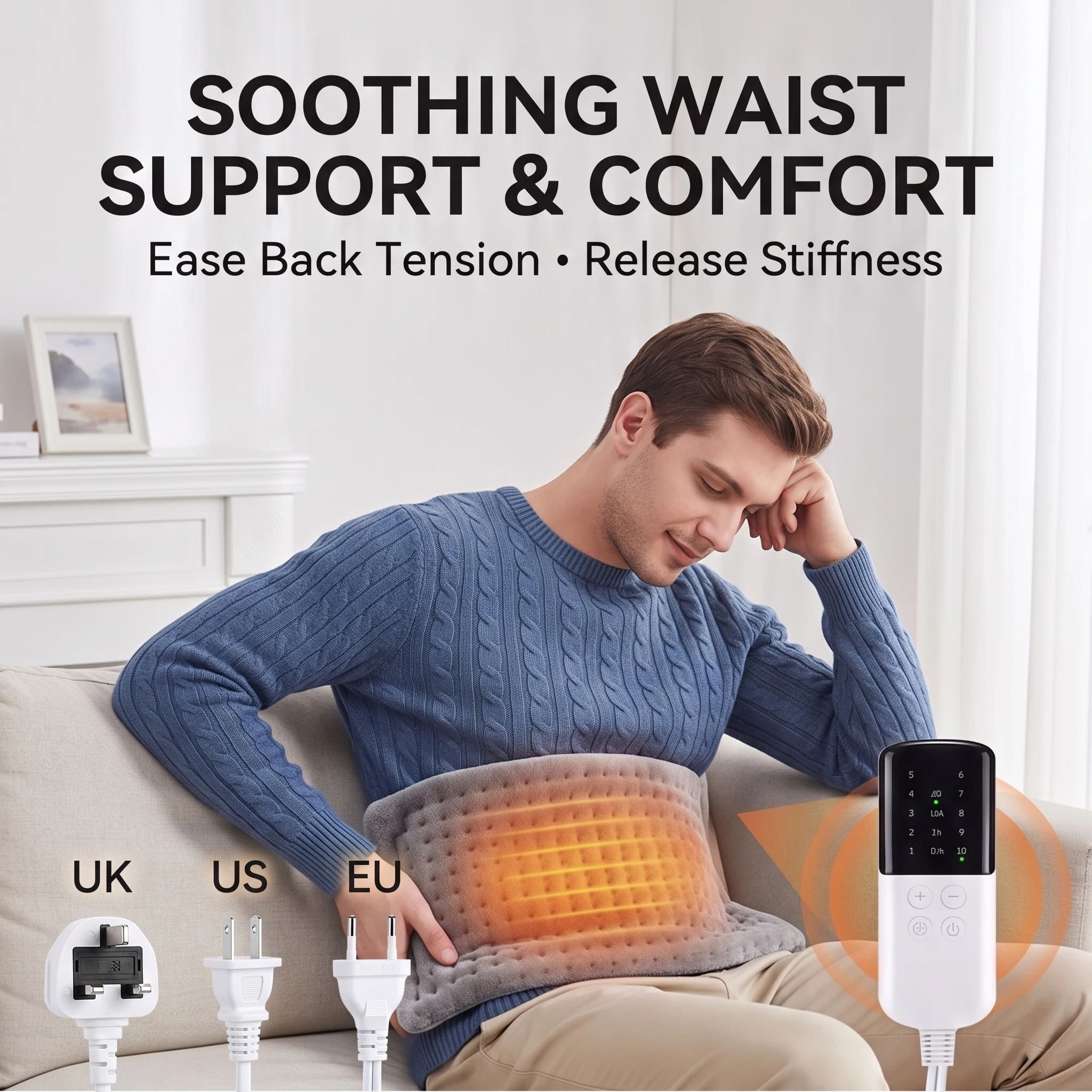Large 60x30cm Heating Pad for Back Shoulder, 10 Heat Levels & 4 Timers, Machine Washable Soft Flannel Electric Heat Mat for Comf