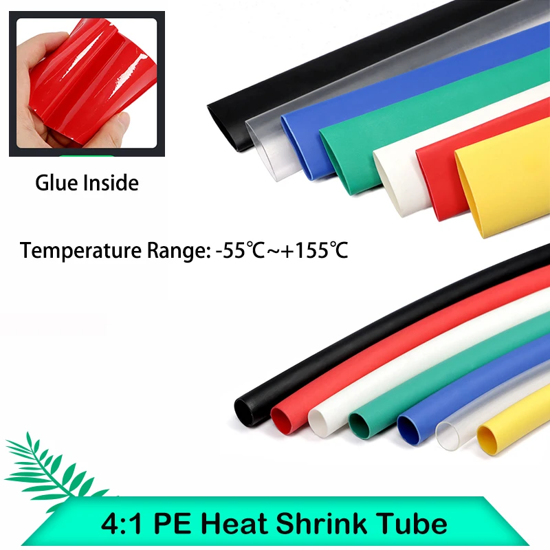 1/2/5/10/25M 4:1 Heat Shrink Tube With Glue Thermoresistant Tube Packaging Kit Electronic Connection Cable Insulation Sleeve