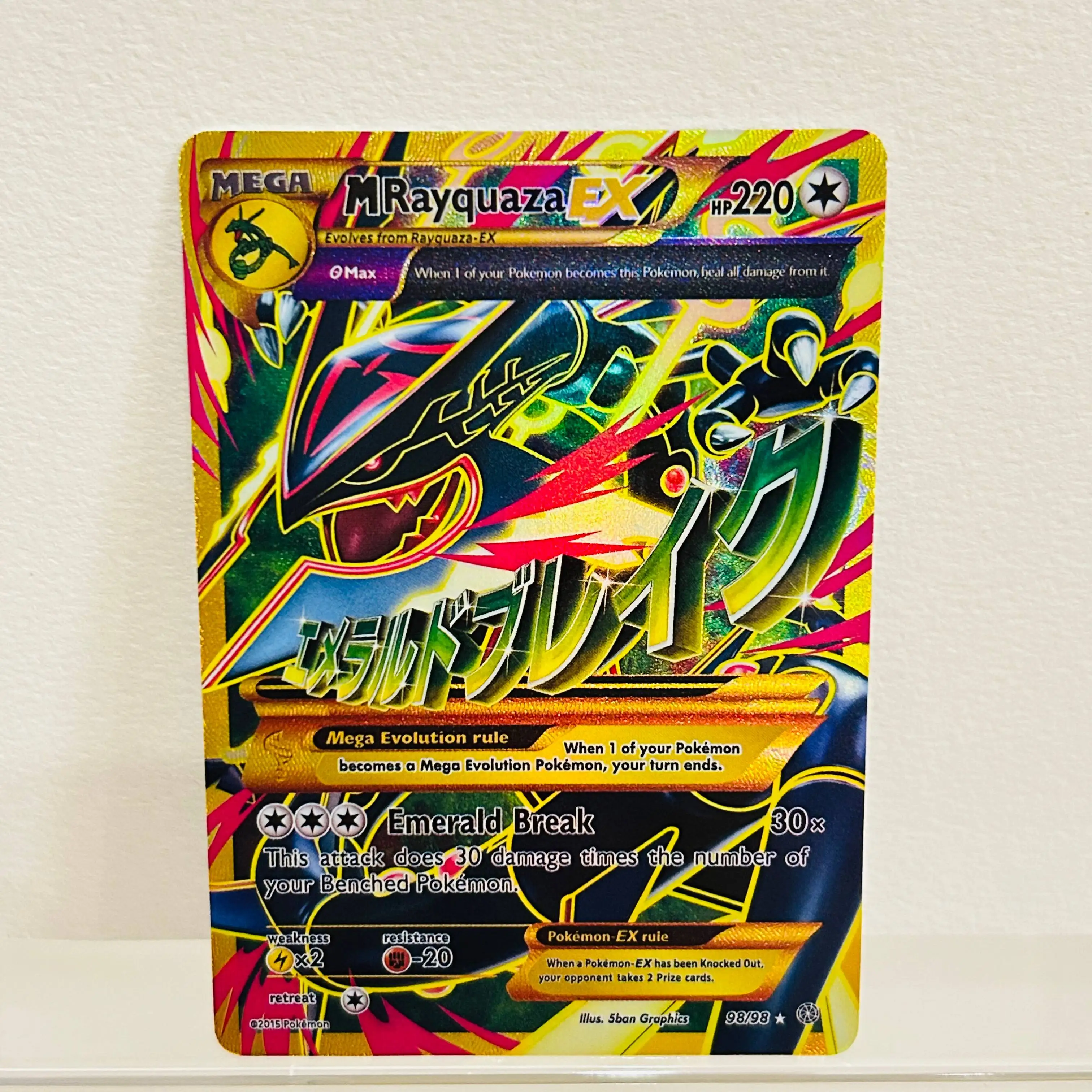 Cartão Holográfico Pokémon Mega Rayquaza EX 98/98 em Inglês com Textura de Folha Premium para Coleção de Anime DIY