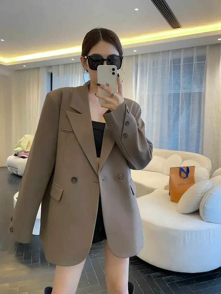 เกาหลีสไตล์ผู้หญิง Blazer Solid INS Lady Casual Harajuku Notched Outwear All-Match หลวมฤดูใบไม้ร่วงสํานักงาน-ดูใหม่มาถึง