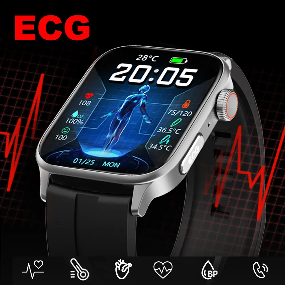 2023 New Smart Watch ECG+PPG Body Temperature Heart Rate Monitoring SmartWatch IP67 Waterproof Multi-sport Modes Fitness Watches