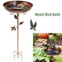 Metal Bird Bath 32 Inches Iron Bird Feeder Freestanding Vintage Birdbath with Ground Stake for Outdoor Garden Patio Yard Lawn