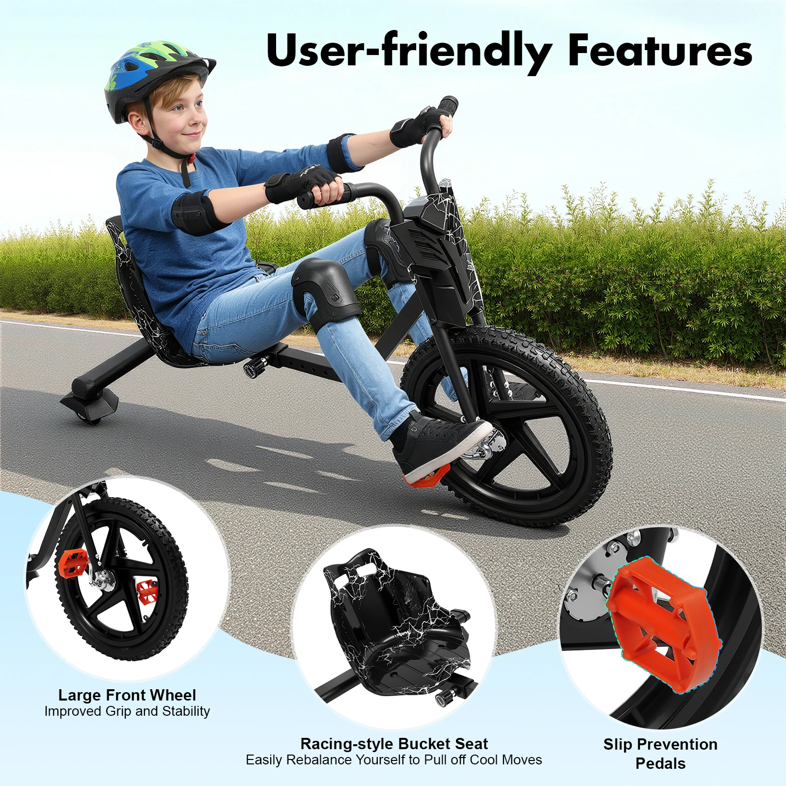 Awesome Drifting Stunt Tricycle for Kids with LED Wheel Lights, Adjustable Racing Bike for Boys Girls Ages 6+, 176lbs Max Load