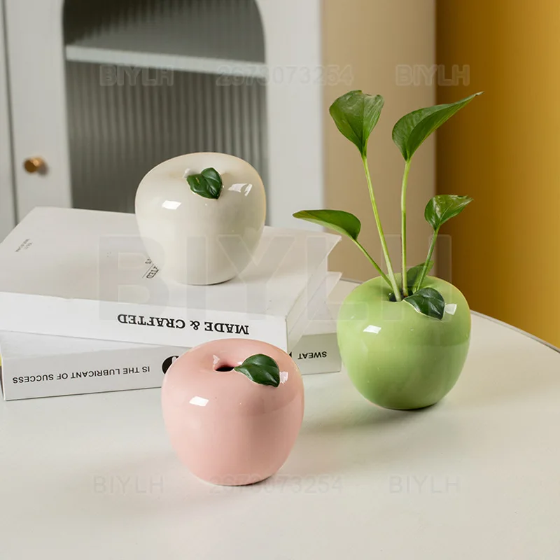 Ceramic Apple Vase for Home Living Room Decoration Hydroponic Ceramic Vase Flower Cuttings Arrangement Planting Accessories