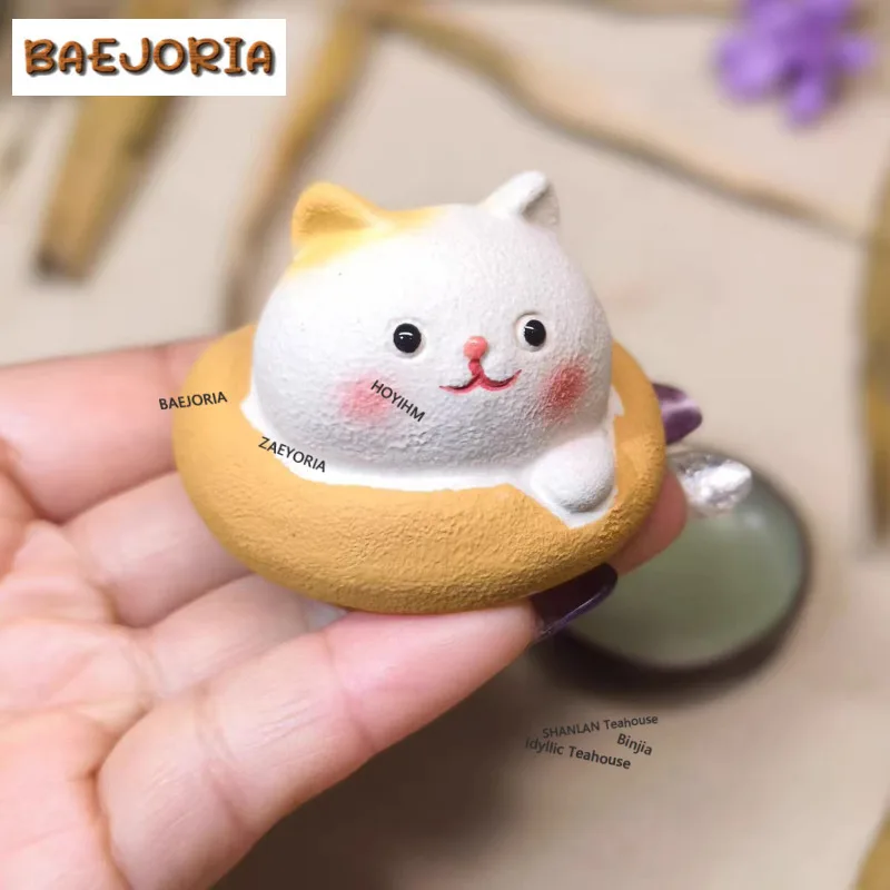 Yixing Purple Clay Cute Little Cat Tea Pet Handmade Tea Games Tea Figurine Play Toys Tea Statue Ornaments Desktop Supplies