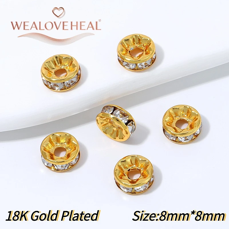 20 Stück 18K vergoldete Messing-Strass-Abstandshalterperlen, 6/8/10MM quadratische, runde, gehämmerte Trennperlen, DIY-Perlenherstellungszubehör – Detail 25