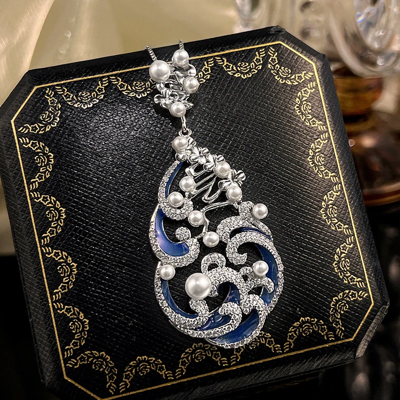 Gold-plated copper jewelry necklace, pearl enamel craft oil-drip luxury pendant for women, wholesale