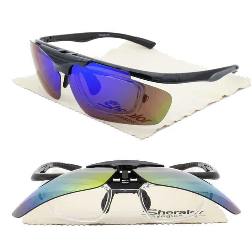 

Sports Flip Up Polarized Cycling Optical Sunglasses 4 Degrees Bending UV400 Anti-slip with Prescription Inner Lenses