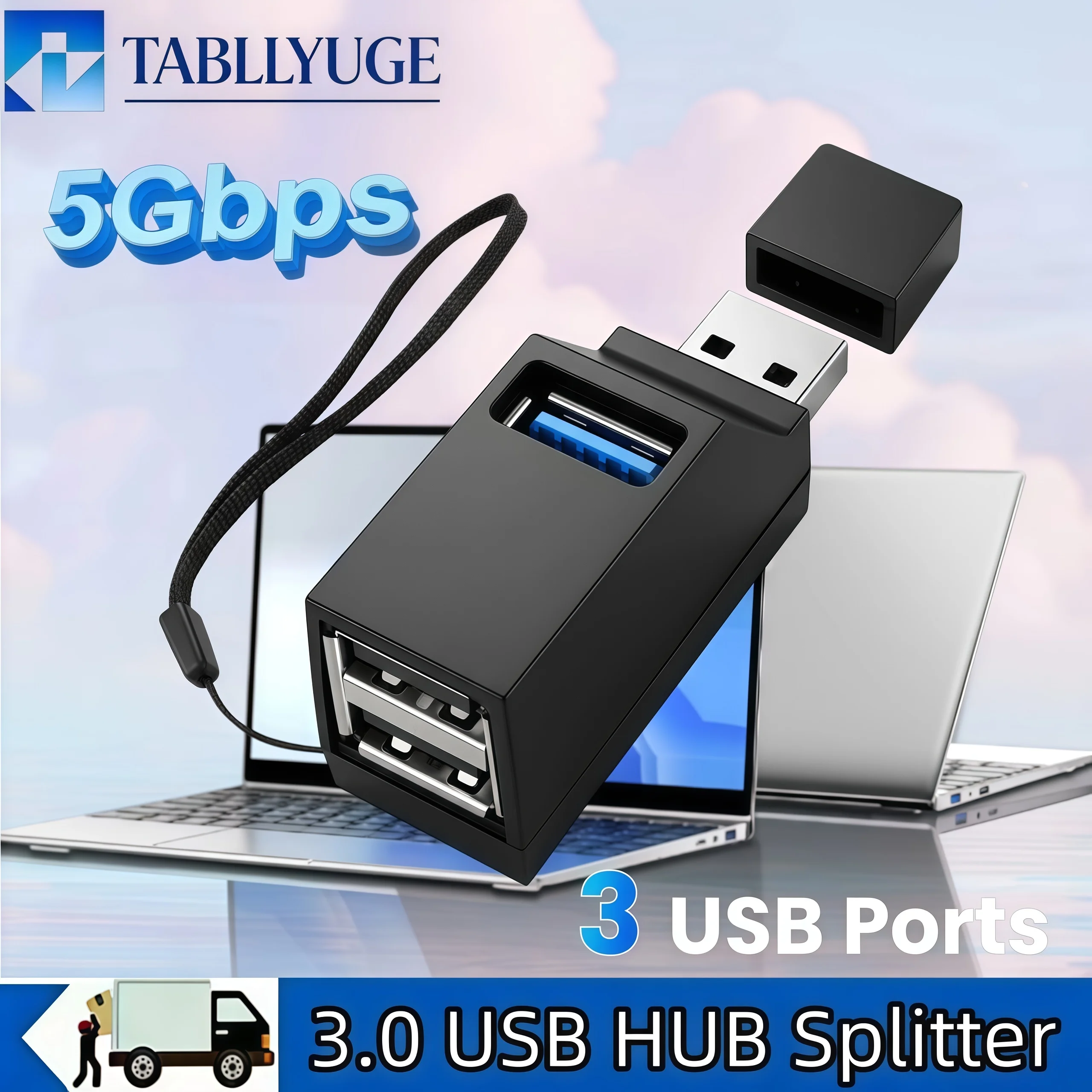 USB 3.0 Hub Adapter Expander Mini Split Box 1 to 3 Ports for High-Speed USB 2.0 and 3.0 Expansion Card Readers for Laptops