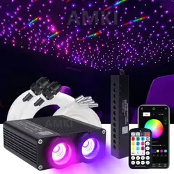 32W Dual Port RGBW Starlight Headliner Kit Meteor Ceiling Car Starry Sky Fiber Optic Light APP Music Sync Car Ambient Light