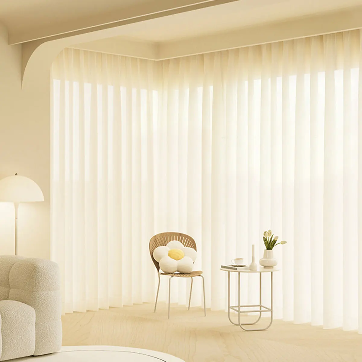 Light Block Sight Sheer Curtains, 2pc White Hook Top Transparent Voile, Soft Smooth Drapes for Apartment Homestay Window