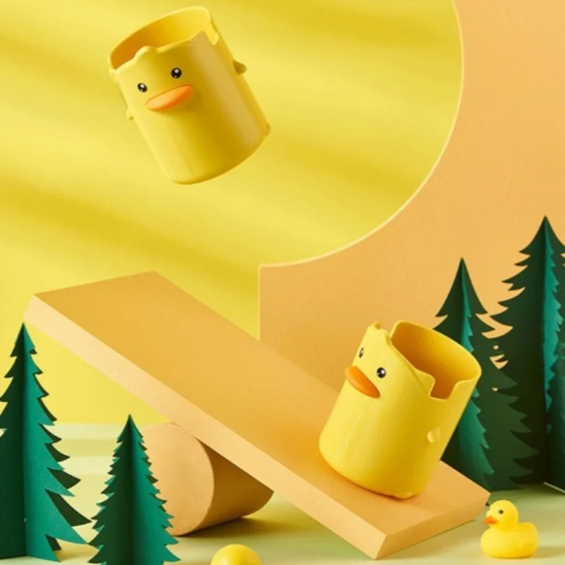 노란색 오리 책상 정리함 - 펜용 사무실 및 학교 용품 보관함 - 재미있는 작업 공간 장식 |   놀이스러운 디자인 |   장식용 수납