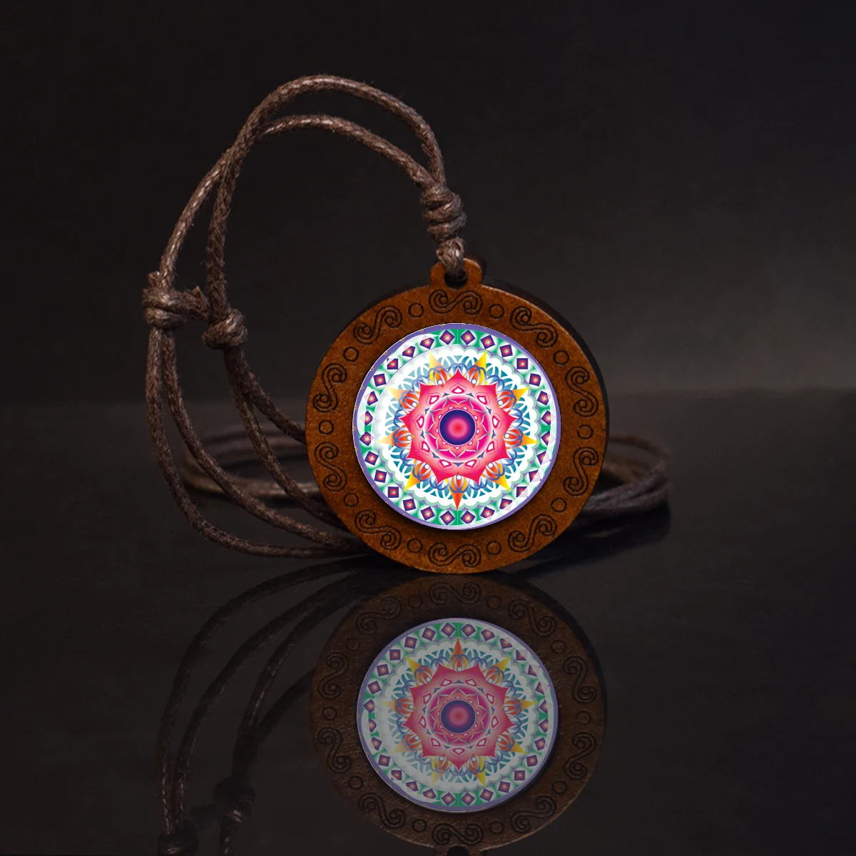 Mancha Luo Pattern Necklace Circular Pendant Various Mandala Flower Colors Practice Buddhism or Taoism  Necklace Decoration