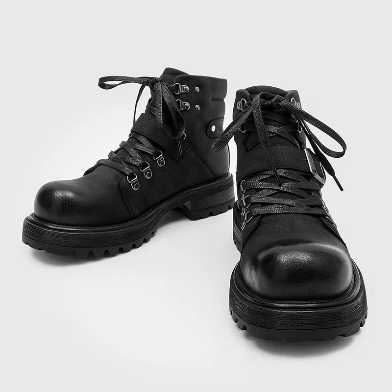 Brand Men Leather Boots Motorcycle Snow Cowboy Flats Platform High Top Ankle Winter Shoes Luxury Vintage Designer Shoes view 4
