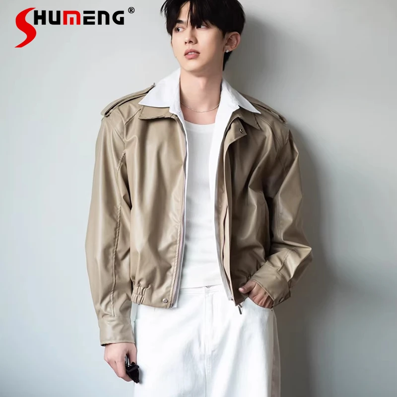

Men's 2026 Fashion High-End Jackets Trendy Contrast Color Splicing Faux Two Coats High Street Loose Comfort Faux Leather Jackets