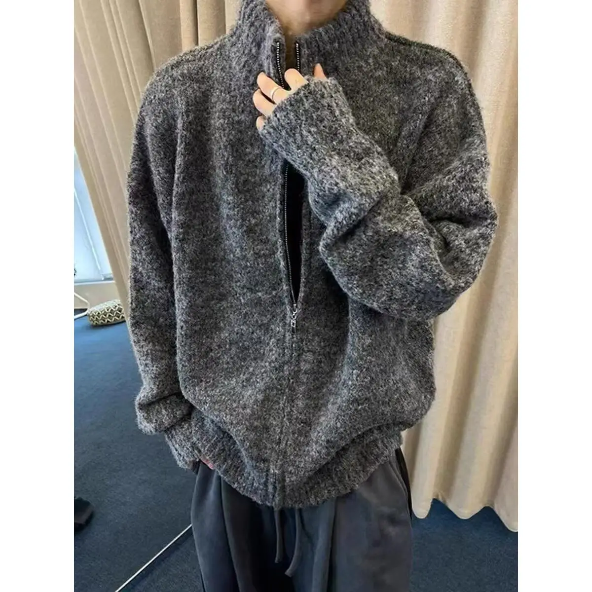 

ey Camere Sweater Men's Loose Comfortable Knitted Winter Clothes Soft Cozy Knitwear Casual Sle Polyester Fiber Long Sve