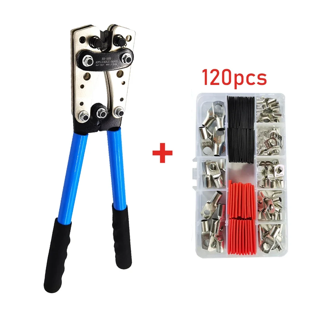 HX-50B 6-50mm² Battery Cable Lug Crimping Tool for AWG 10-1/0 Heavy Duty Wire Lug Tube Terminal Crimper Hex Crimp Tools Pliers