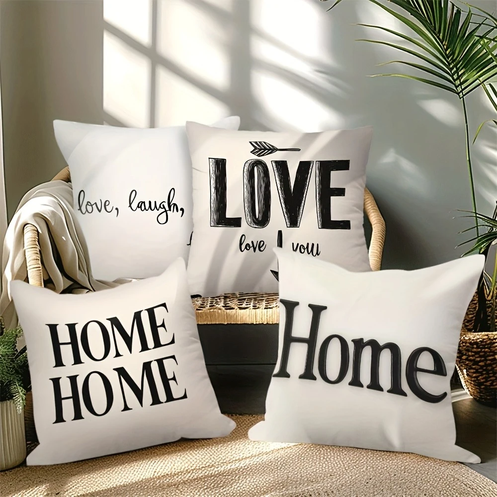 4pc Farmhouse Style Throw Pillow Covers with Home Love Laugh Prints for Living Room Bedroom Decor