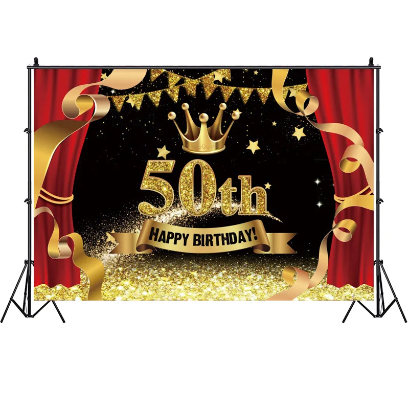 Telón de fondo con purpurina dorada para hombre y mujer, cortina roja para fiesta de cumpleaños de 50 años, accesorios para sesión fotográfica, pancarta
