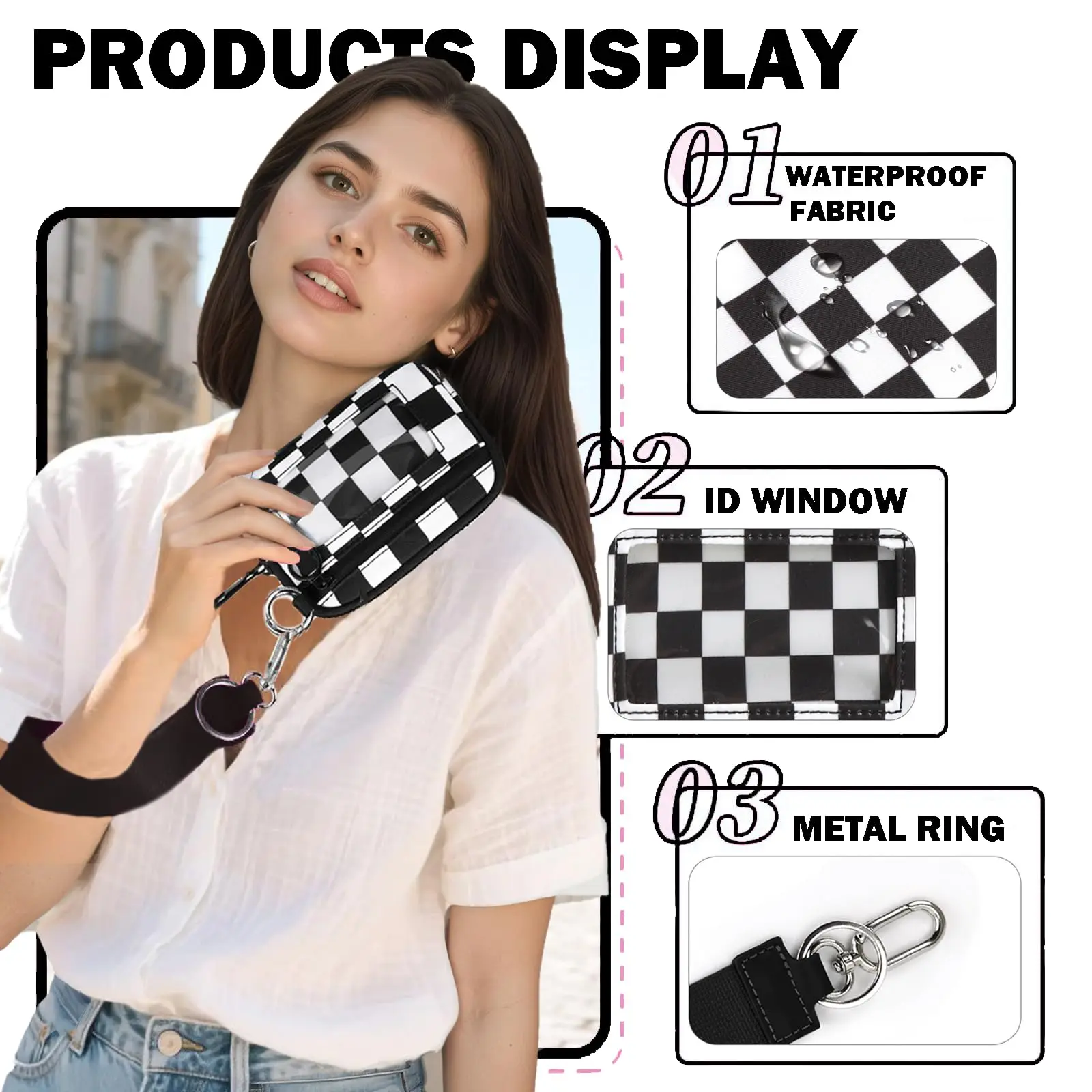 Women's Keychain Wallet The Iris Wallet Zip Waterproof Nylon Card Wallet Pouch Wristlet Zip Card Case with Clear ID Window