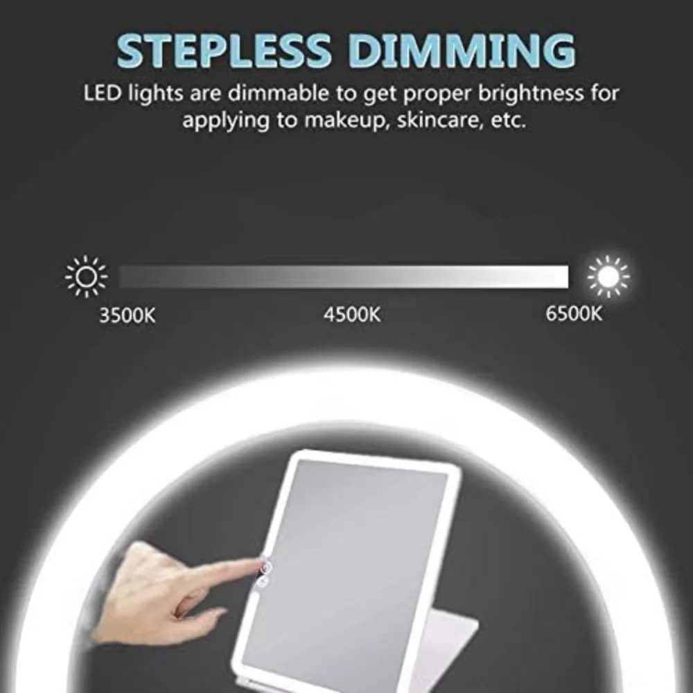 Folding Lighted Makeup Mirror with 72 LEDs 3 Colors Light Modes USB Rechargable 1800mA Batteries Portable Ultra Thin Compact