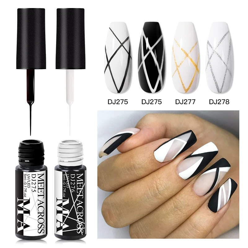 5ml forro gel unha arte polonês 2in1 cabeça de escova ultrafina linha de tração francesa graffiti pintura listra design linha verniz gel diy