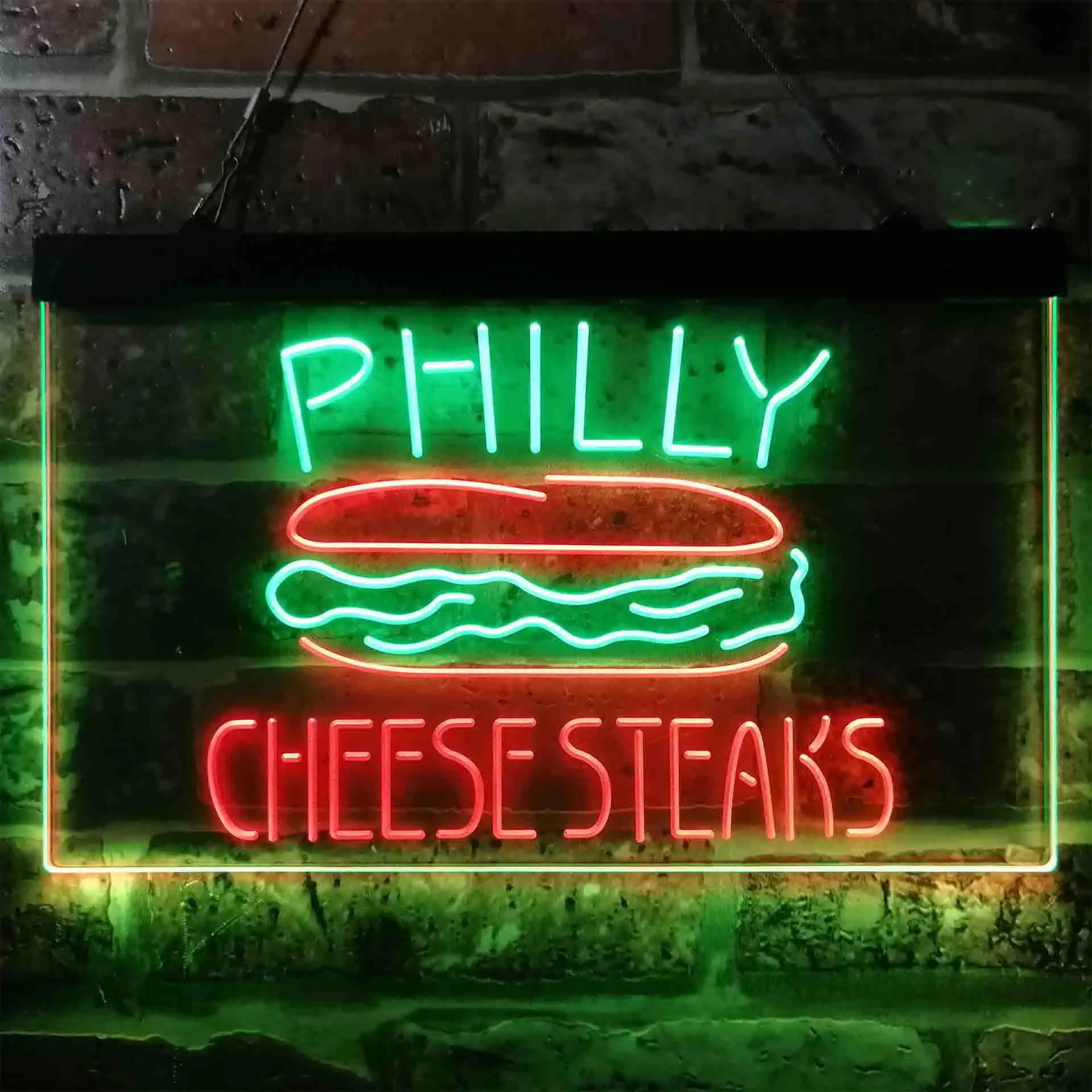 PHILLY CHEESE STEAKS Burger Dual Color Led Neon Sign st6-i3850