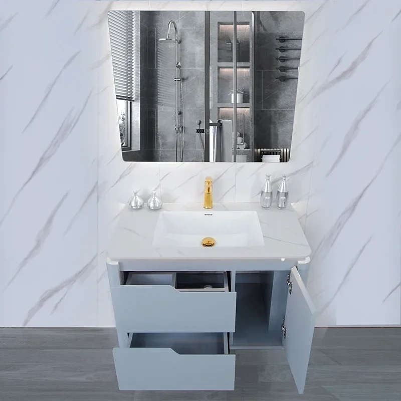 ~Plate Whole Washbin Seamless Ceramic Basin Bathroom Cabinet Combination Smart Solid Wood Bathroom Cabinet Washstand Wash Basin