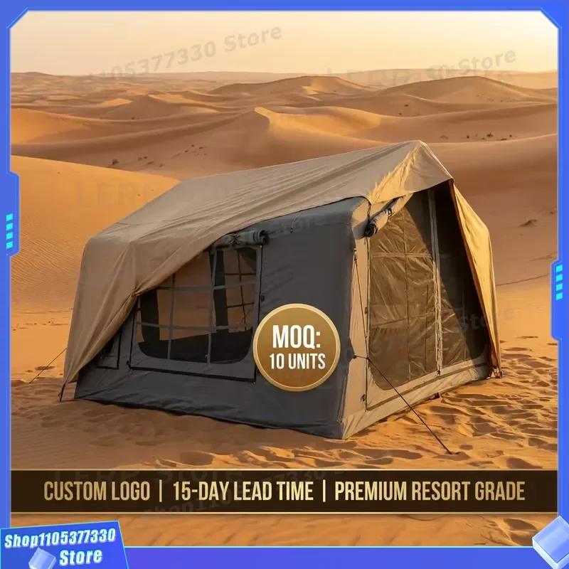 Custom 8sqm Inflatable Cotton Tent Eco Friendly Breathable Glamping Cabin Tank Grey Aesthetic Design for Premium Outdoor