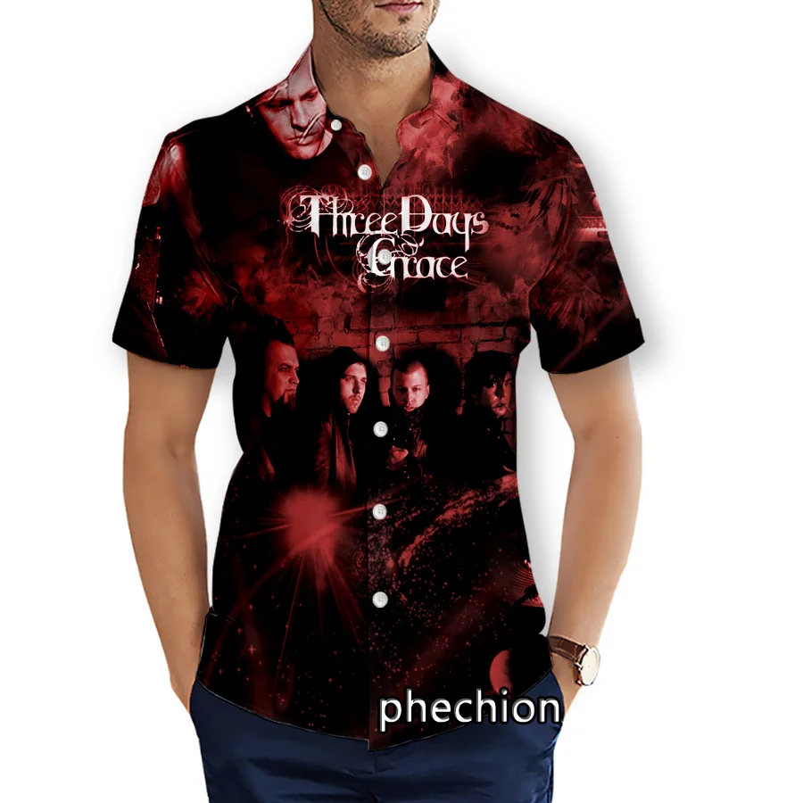 

phechion Mens Short Sleeve Beach Shirts Three Days Grace Band 3D Print Casual Shirts Fashion Streetwear Men Tops X221