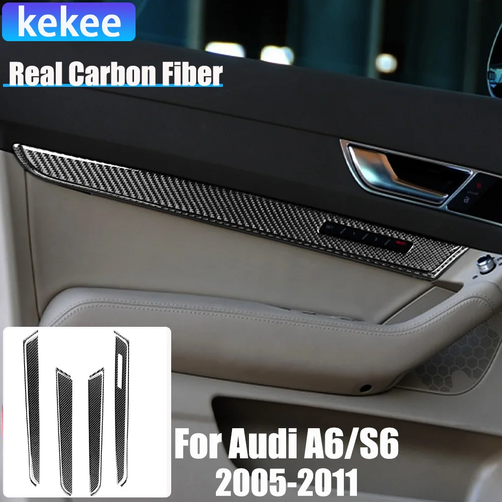 

Настоящие автомобильные аксессуары из углеродного волокна, накладка на дверную панель, мягкая наклейка для Audi A6/S6 C6 2005 2006 2007 2008 2009 2010 2011