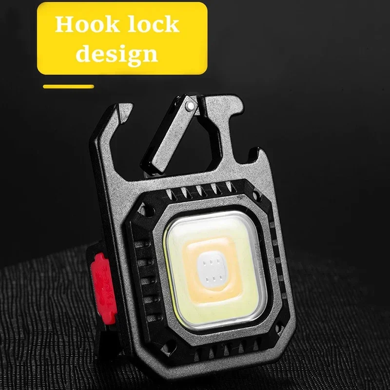 Mini COB Work Light Keychain Rechargeable 800 Lumens Seven Light Modes Super Bright Waterproof Led Flashlight with Bottle Opener